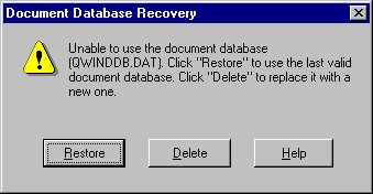 Document databaser recovery options